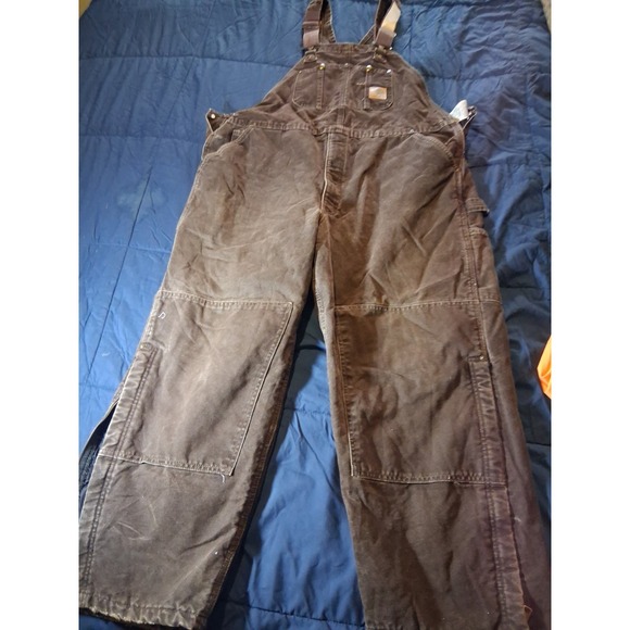 Carhartt Bib Overalls Mens 42x28 Insulated Duck Canvas Double Knee Pants R27 DKB